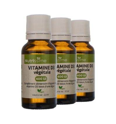 Vitamine D3 végétale - 400 UI - Lot de 3 Flacons 