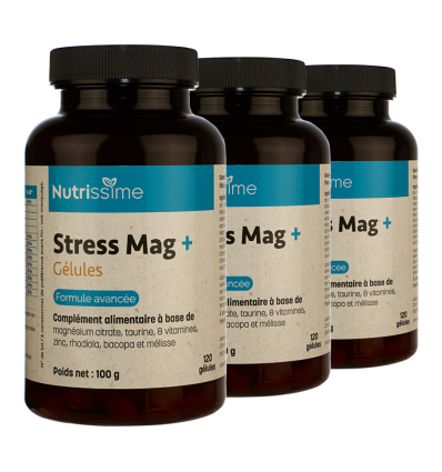 Magnésium "Stress Mag +" gélules - Lot de 3 flacons face