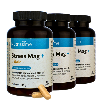 Magnésium "Stress Mag +" gélules - Lot de 3 flacons face