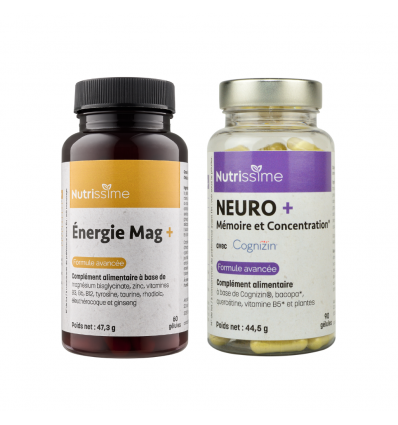 Pack Énergie Mentale - Énergie Mag+ et Neuro+ : Lot de 2 flacons face