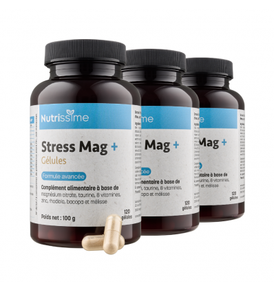 Magnésium "Stress Mag +" gélules - Lot de 3 flacons face